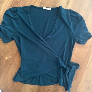 Lush Blue Puff Sleeve Wrap Blouse